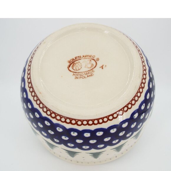 Boleslawiec Polish Pottery Evergreen Pine Tree Serving Bowl 5" high 8" diameter - Picture 4 of 6